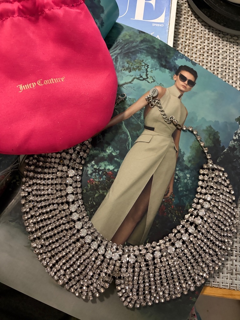 Juicy Couture Pink Dust Bag With Crystal Statement Collar Necklace